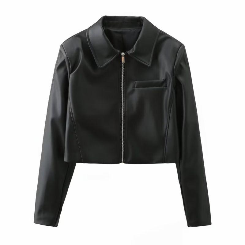 

Kaslead Новое поступление Женская одежда Модный стиль Модный Минималистичный Искусственная кожа Короткая куртка 7102230 Black L