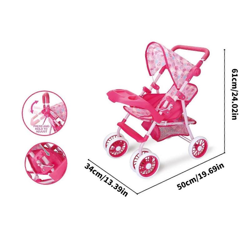 Kinder Rollenspiel Baby Kinderwagen Schiebewagen für Kinder mit Eisenrahmen Herzmuster Rollenspielzubehör