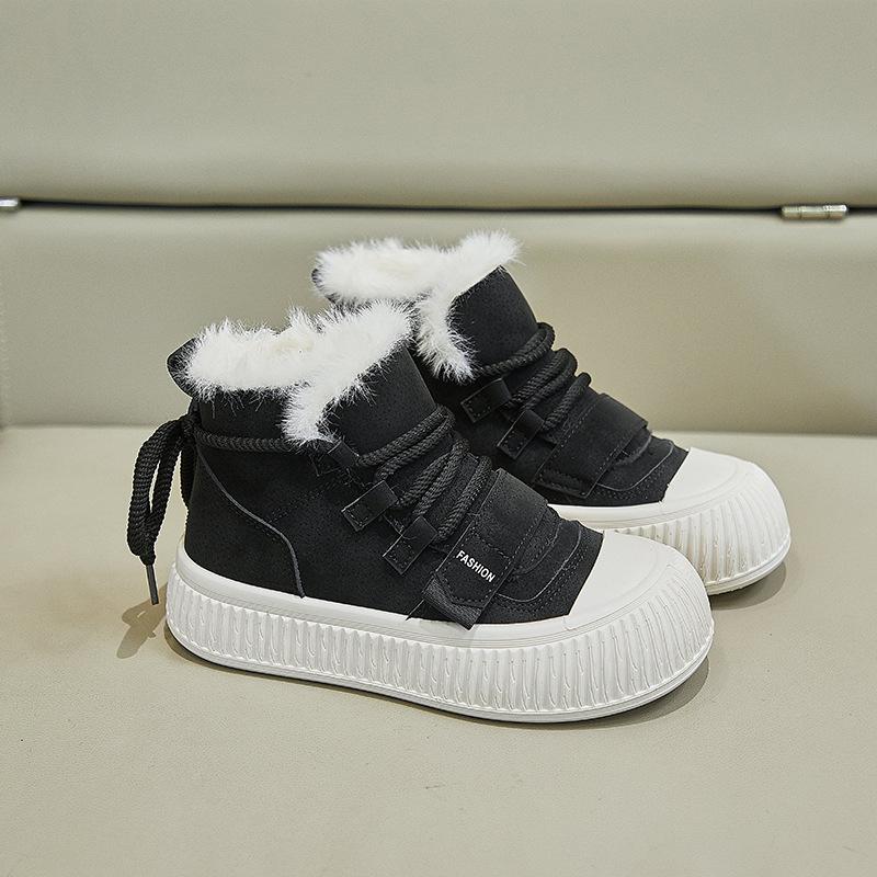 Women's High-Top Sneakers Outdoor Slip-On Faux Fur Lined Snow Boots Casual Lace Up Ankle Booties Winter Warm Shoes Plush Lined Short Boots for Female