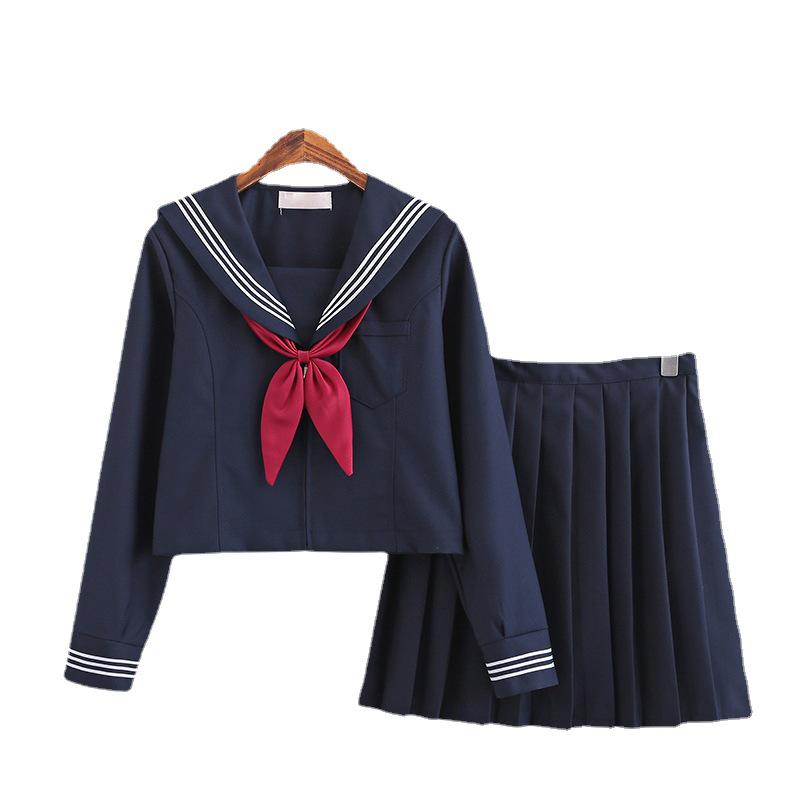 Plus Size Dark Navy Japanese JK Uniform Skirt with Kansai Collar - Soft Girl Bad Girl Sailor School Outfit
