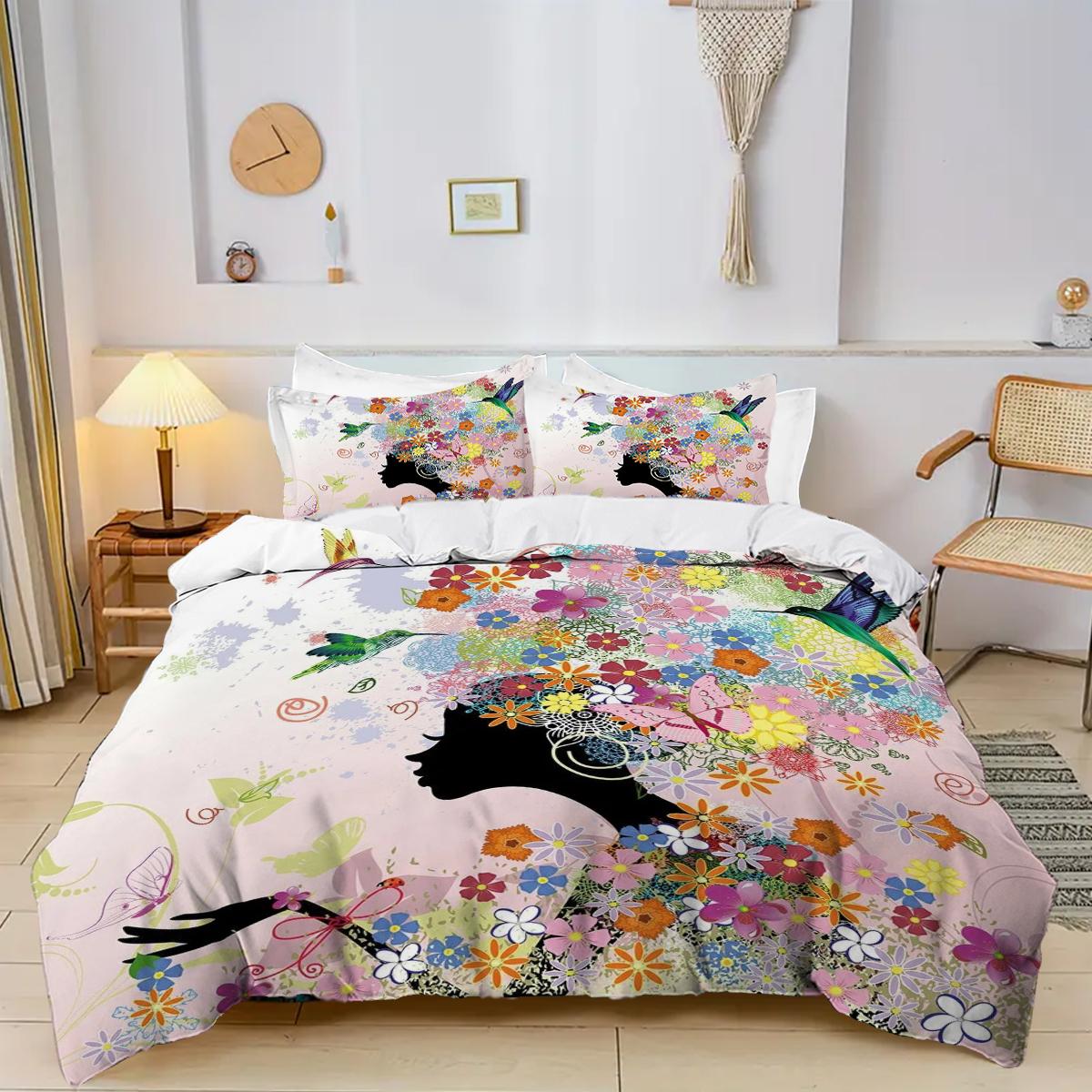 

Пододеяльник с 3D-принтом с рисунком цветочной феи и бабочки, мягкий и удобный комплект постельного белья, пододеяльник в стиле современного искусства 135x200cm 2pcs