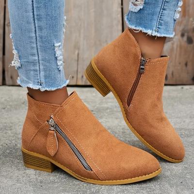 Damenstiefel Herbst/Winter Stiefeletten mit seitlichem Reißverschluss Damen Niedriger Absatz Niedriger Schaft Studenten-College-Stil Damenschuhe Bequeme Outdoor-Schuhe