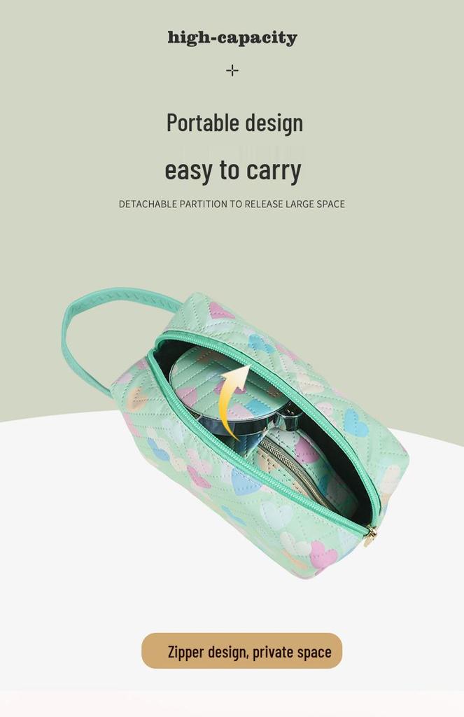 Heart Print Makeup & Toiletry Bag - Portable, Large Capacity, Multiple Colors