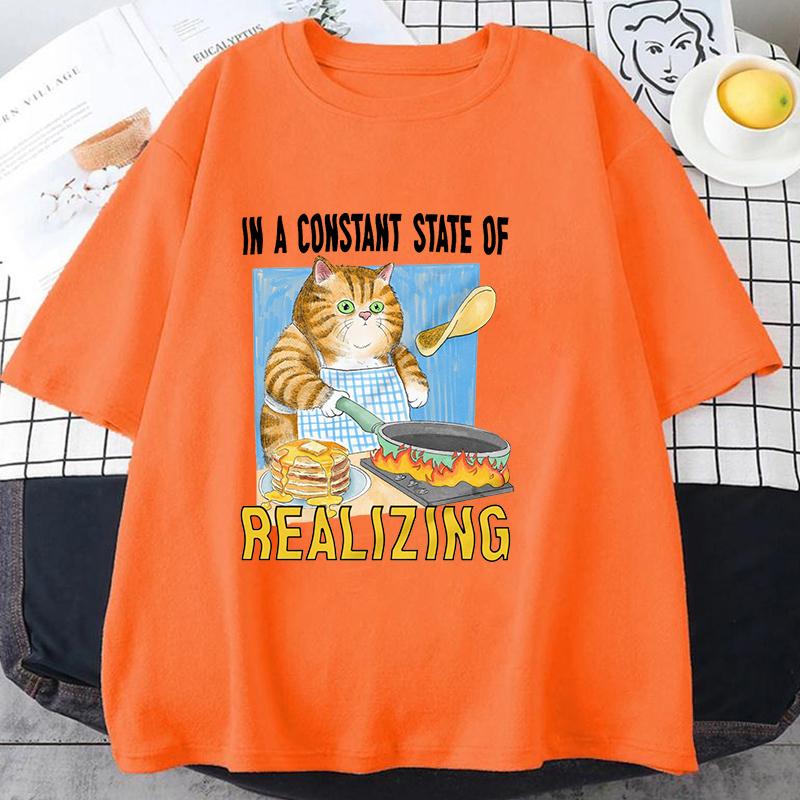 In a Constant State of Realizing Letters T-shirt Men and Women Cartoon T-shirt Harajuku Streetwear T-shirt Casual Neutral Tees XXS
