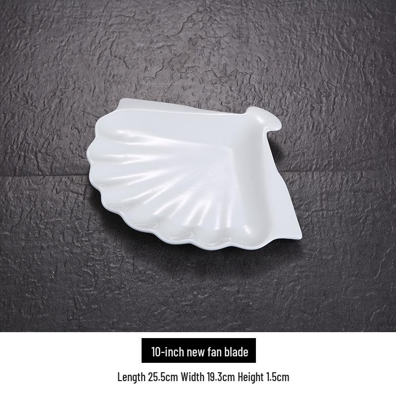 Creative Irregular Fan-Shaped Ceramic Plate - Pure White for Home, Restaurant & Gatherings