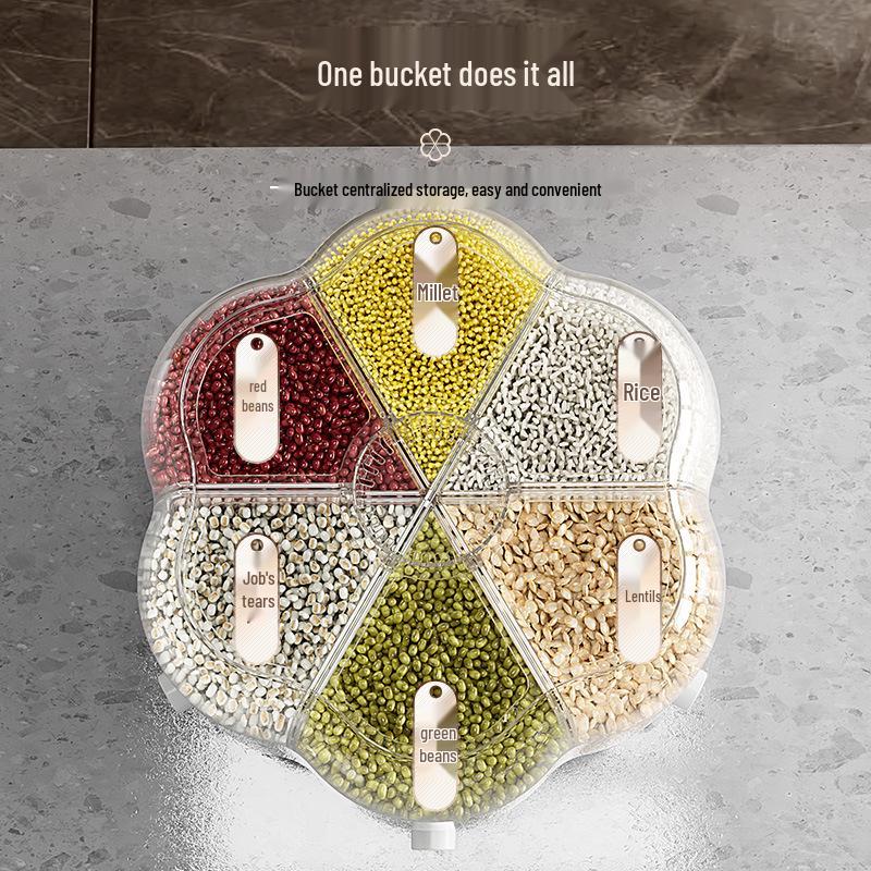 Rotating Rice Dispenser: Insect & Moisture-Proof Storage Container with Divided Grain Compartments