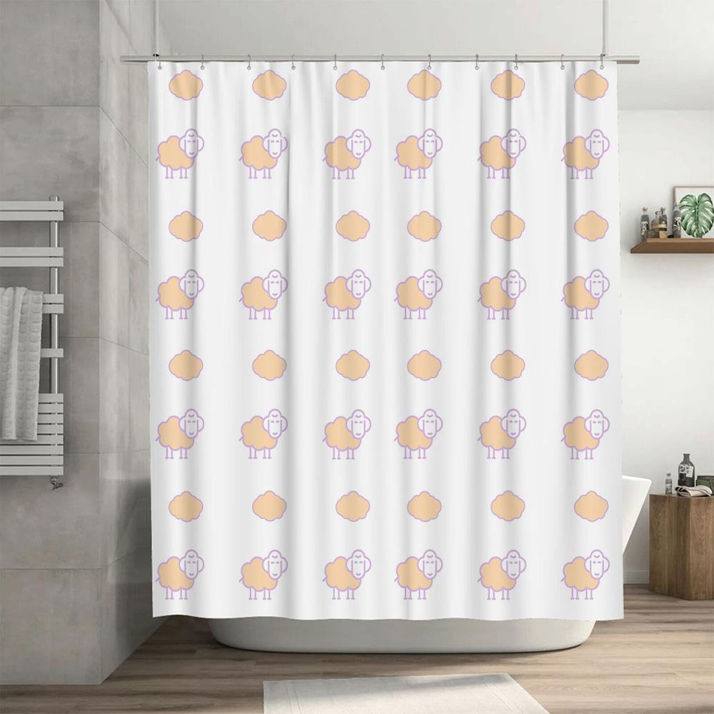 White Waterproof Shower Curtain with Sheep Pattern Decorative Bathroom Fabric Door Privacy for Bathtub Room Home Decor Soft Pink