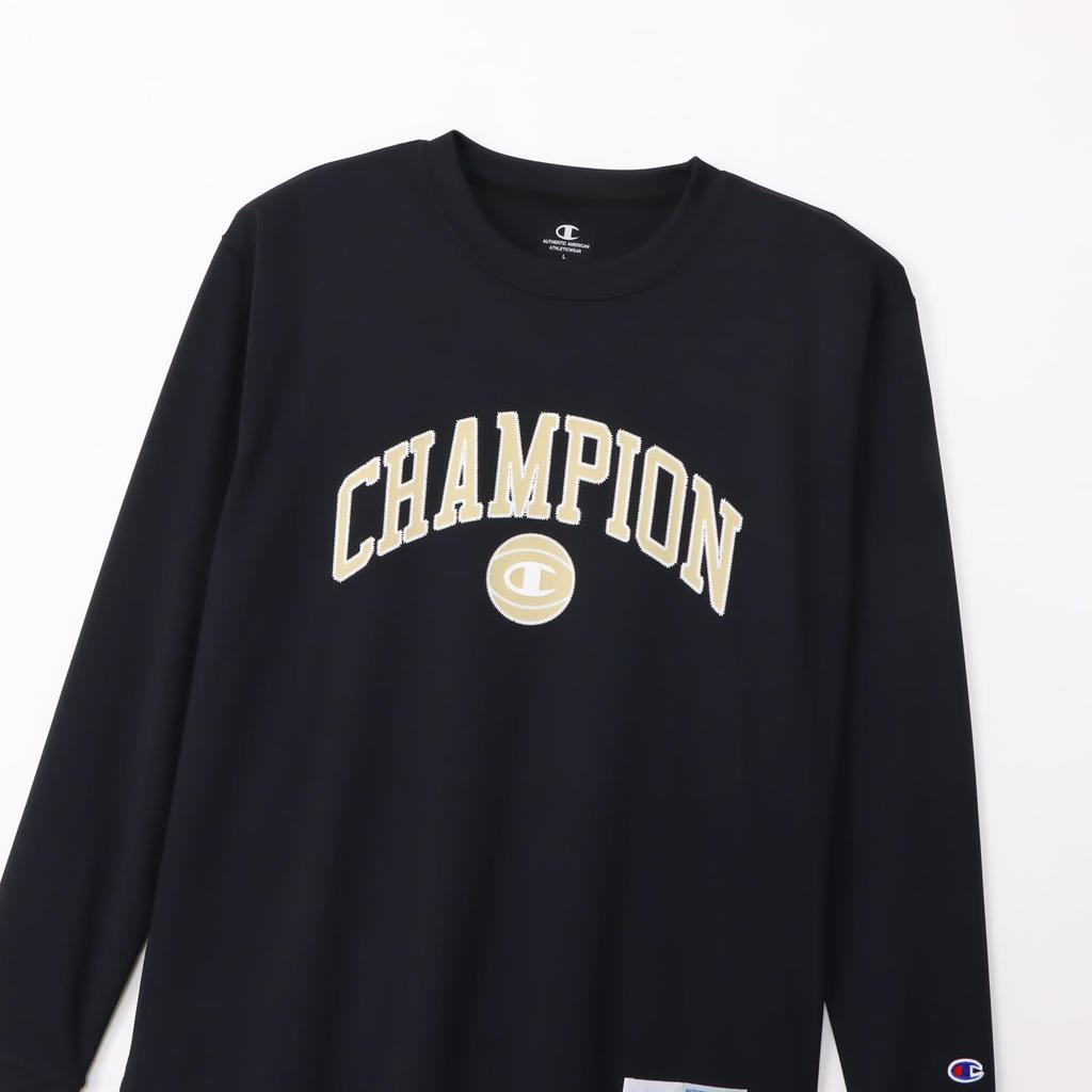 Champion CAGERS Long Sleeve Basketball Round DRYSAVER Rubber Print C3-AB451 Men's T-Shirt, Black, Neck,