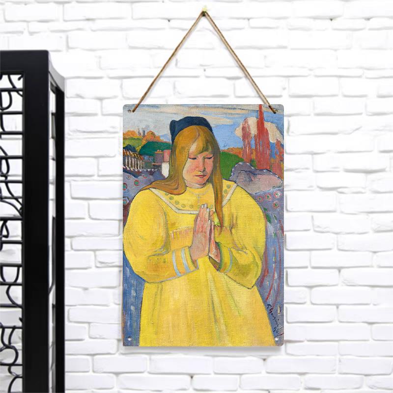 

European Retro Praying Girl Metal Wall Art Modern Minimalist Home Decor Hanging Ornament for Living Room 7.9x11.8In(20x30cm)
