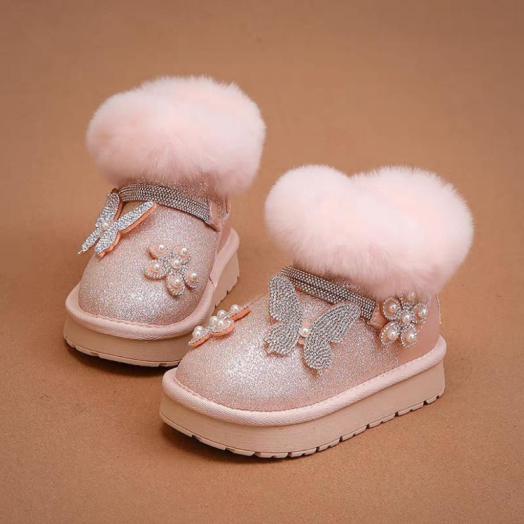 Children's Warm Snow Boots Baby Thick Velvet Crystal Boots Little Girl Thick Cotton Shoes