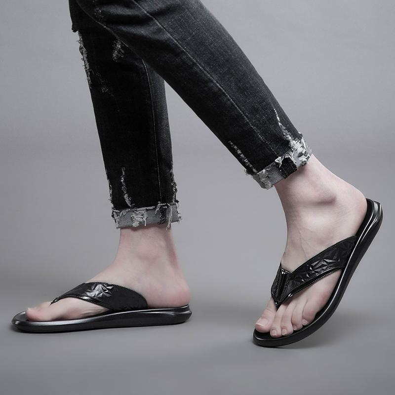 New Male Shoes Genuine Leather Flip Flops Slippers for Men High Quality Flat Minimalist Slippers Male Comfortable Walking Shoe