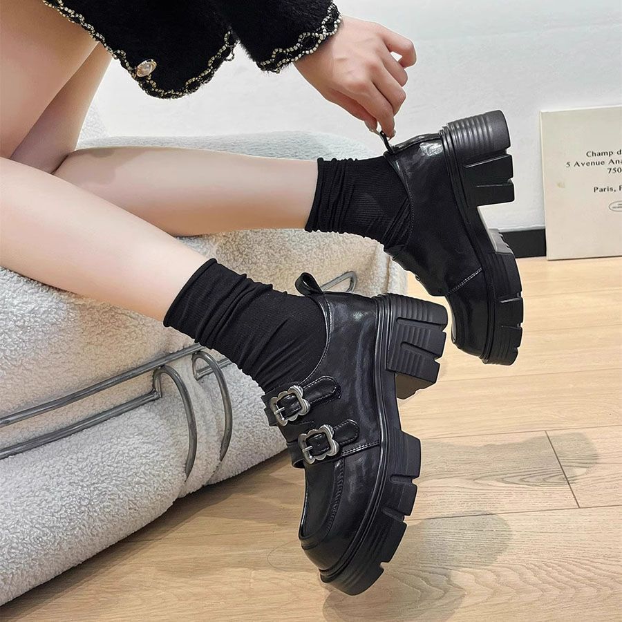 Double-breasted versatile and comfortable British style small leather shoes, spring 2025 new temperament elegant Mary Jane shoes