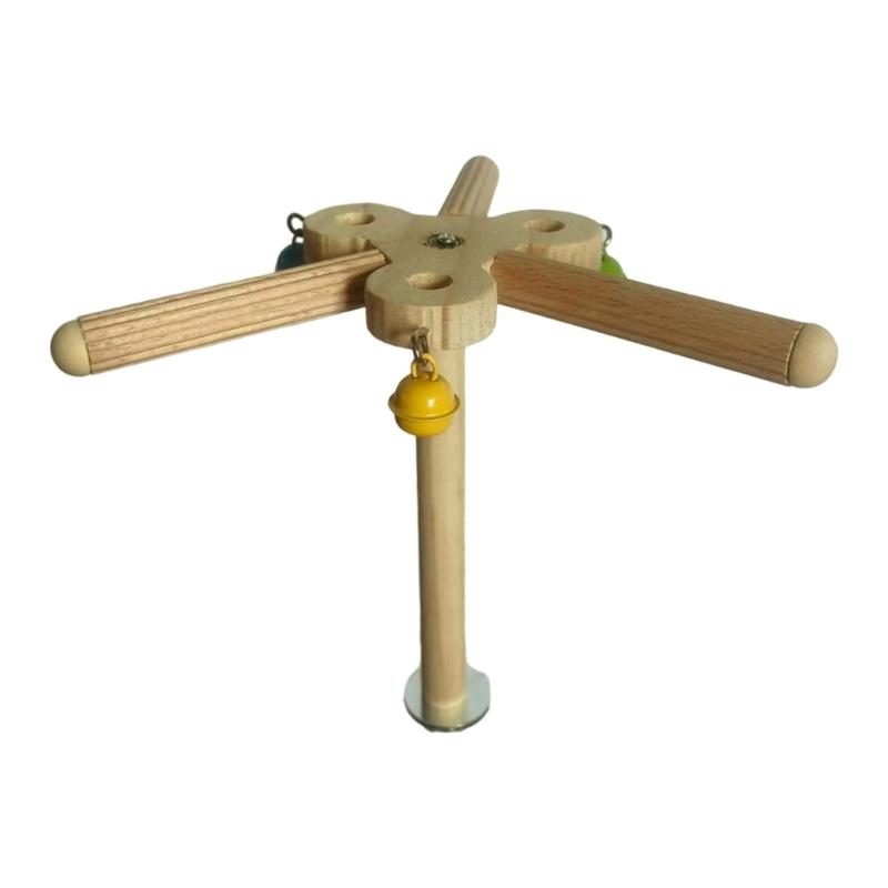 

Small Bird Perch Toy Colorful Wooden Windmill Stand with Bells For Parakeets Cockatiels Easy Attachments Cage Decors