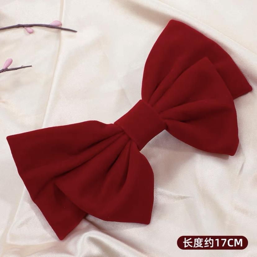 Red Big Bow Bride Wedding Engagement Toast Headgear Fugitive Princess Hair Accessories New Year Head Flower High-End Hairpin