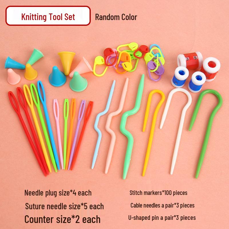 Colorful Hand-Woven Crochet Accessories: Plastic Stitch Markers, Darning Needles, Crochet Hooks, Safety Pins, Anti-Unraveling Pins.
