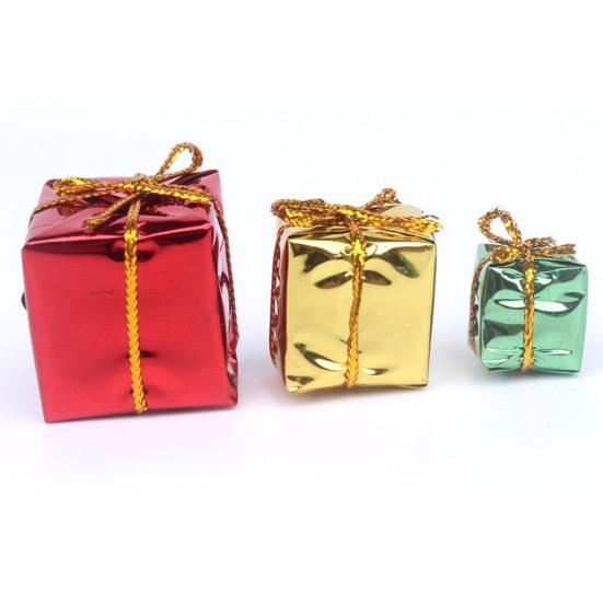12 Pcs Christmas Shiny Mini Boxes Ornaments Miniature Gift Box Hanging Decorations for Christmas Birthday Wedding Holiday Party Favors