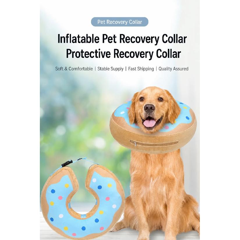 Inflatable Pet Recovery Collar Soft Plush Dog Cone Alternative Adjustable Anti Licking Donut Neck Collar For Pet Dogs And Cats