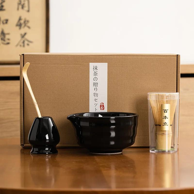 4pcs/set Japanese Ceramic Matcha Gift Box Matcha Tea Set With Whisk And Bowl Sumptuous Grinder Brush Tea Tools Hold