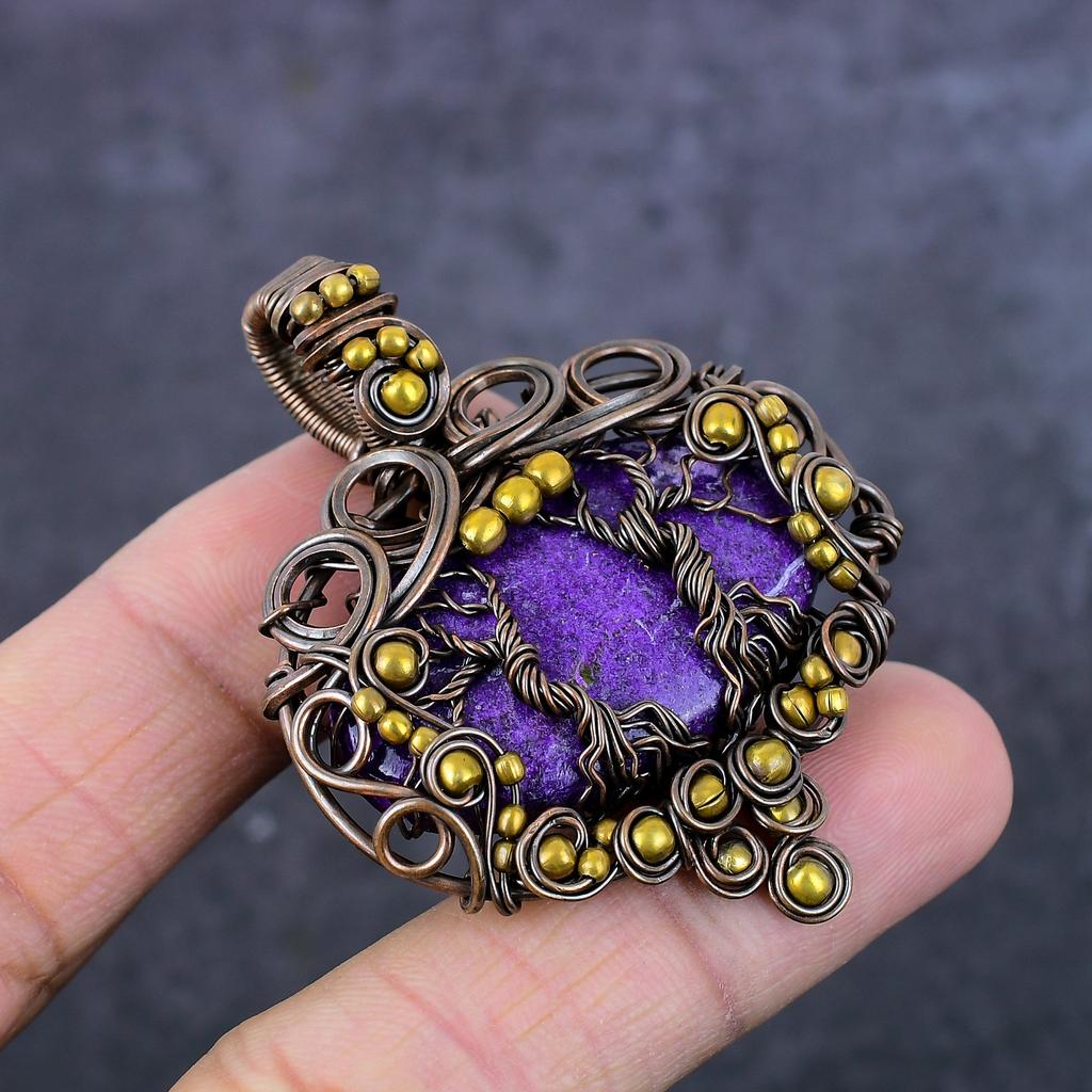 Natural Purpurite Handmade Copper Wirewrap Tree Of Life Gift Pendant 2.24" g7R10