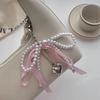 Y2K Sweet Lattice Ribbon Bowknot Pearls Bag Pendant Keychain Charm Heart Beaded Keyring Elegant Key Chain Phone Key Bag Hangings