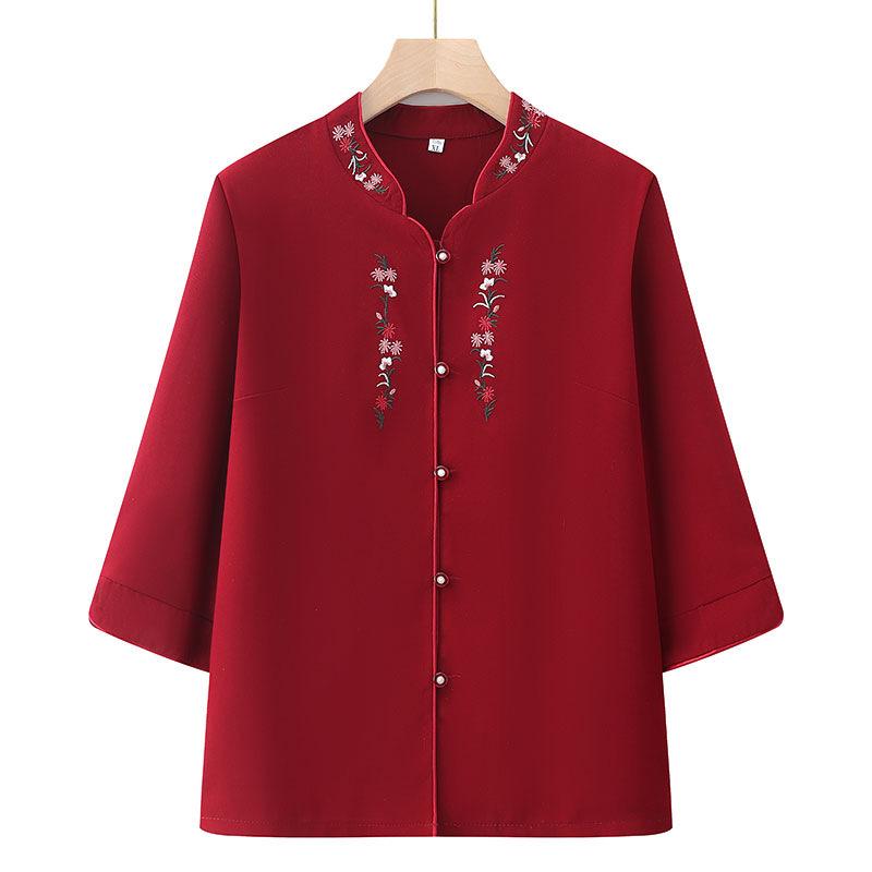 Chinese Style Embroidered Summer Shirt for Elderly Women