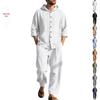 Men's Linen Long Sleeve Hooded Shirt and Pants Casual Beach Set