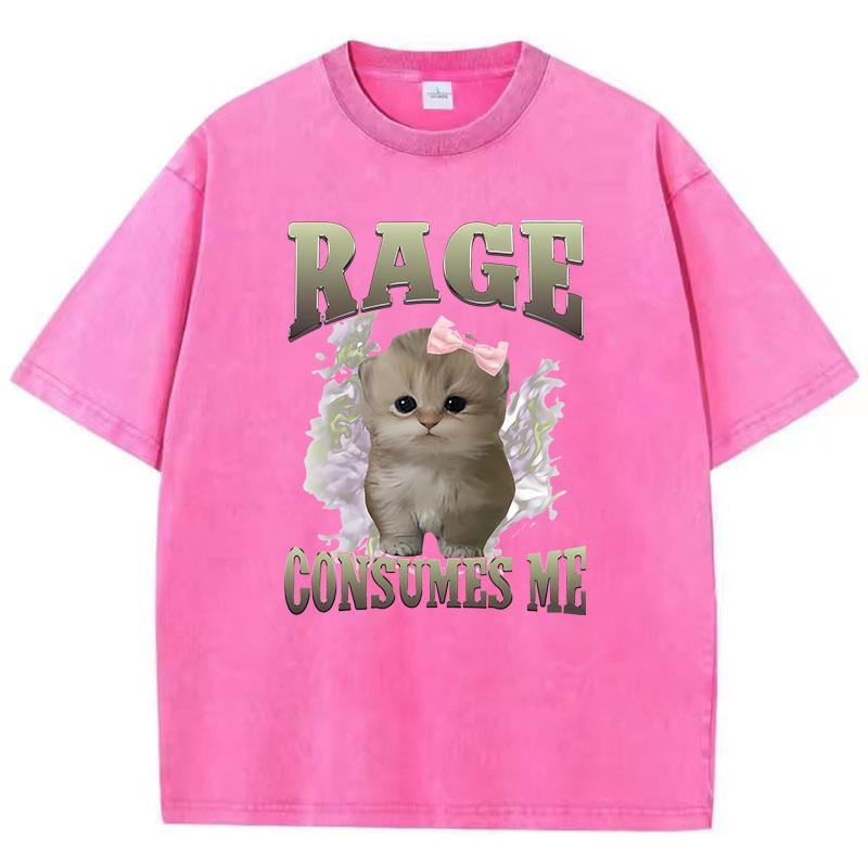 Oversize T Shirt Vintage Washed Cotton TShirt Rage Consumes Me Cat Graphic Tee Casual Streetwear Spring Summer Shirt