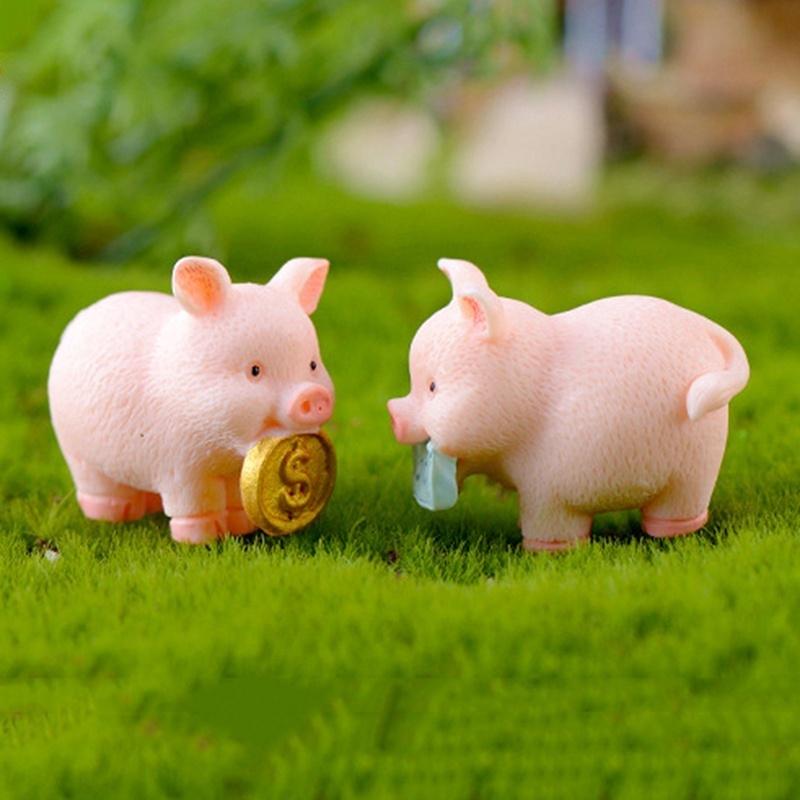 5 PCS Micro Pig Family Figurine Resin Ornaments Miniature Model Mini Animal Statue Bonsai Decoration Garden Home Decorative