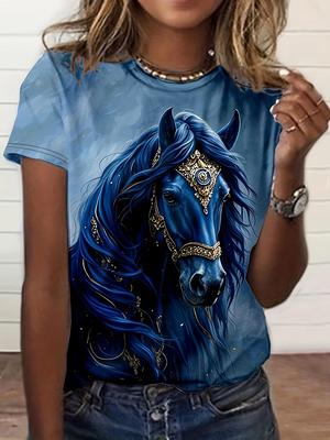 Women's T-shirt - Gorgeous Gold Plated Blue Horse Pattern