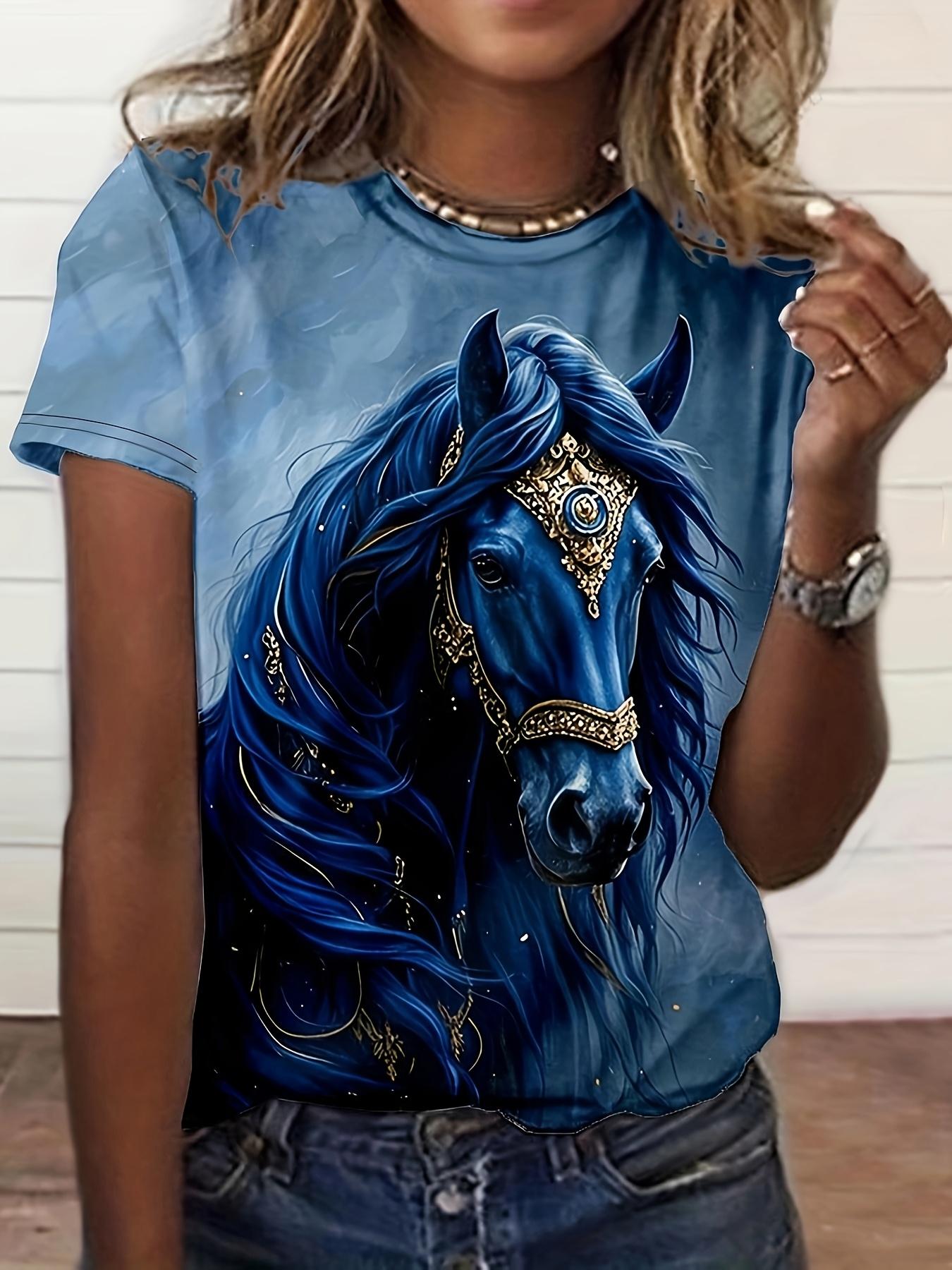 Women s T-shirt - Gorgeous Gold Plated Blue Horse Pattern XS