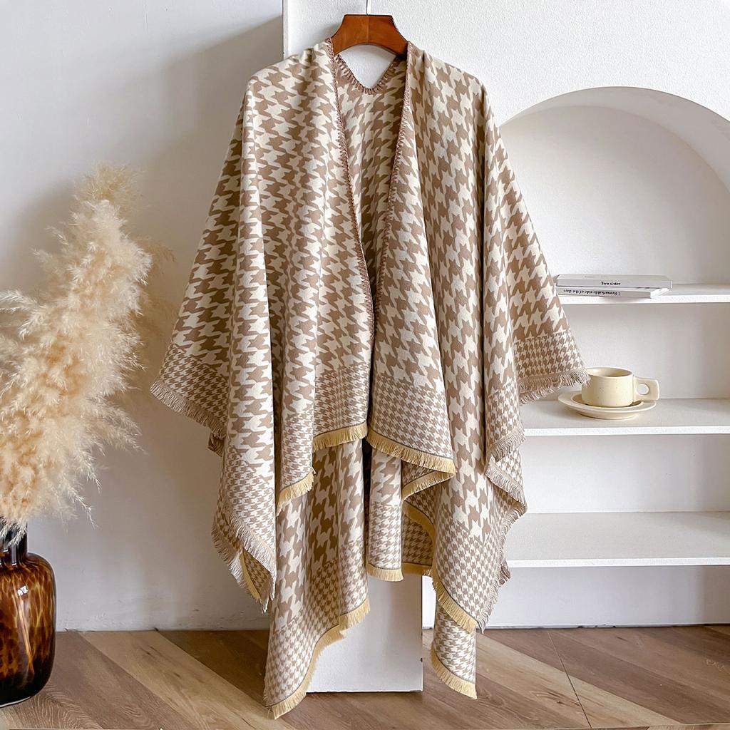 Houndstooth Women Scarf New Winter Warm Double-Sided Slit Large Shawl Pashmina Foulard Square Thick Blanket Poncho