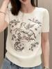 2026 Year of the Horse Embroidered Wool Knit Short Sleeve Sweater - Women's Slim Fit Base Layer for Spring/Summer