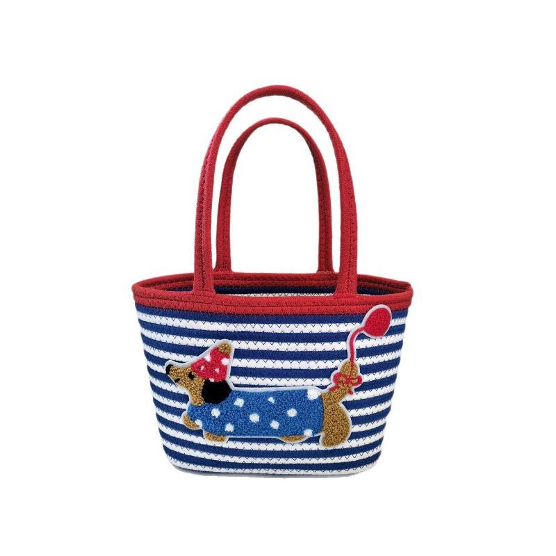 Dachshund Woven Bag Bucket Bag Tide Contrasting Color Cotton Rope Woven Puppy Shoulder Bag Large Capacity Tote Bag Gift