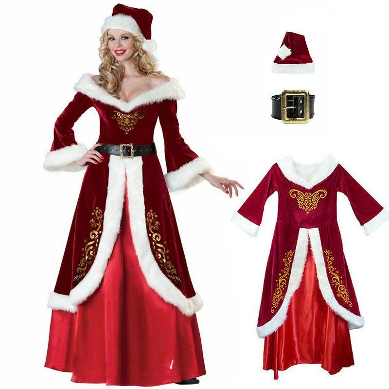 Soft Corduroy Christmas Santa Claus Costume Dress For Women With Stylish Accessories
