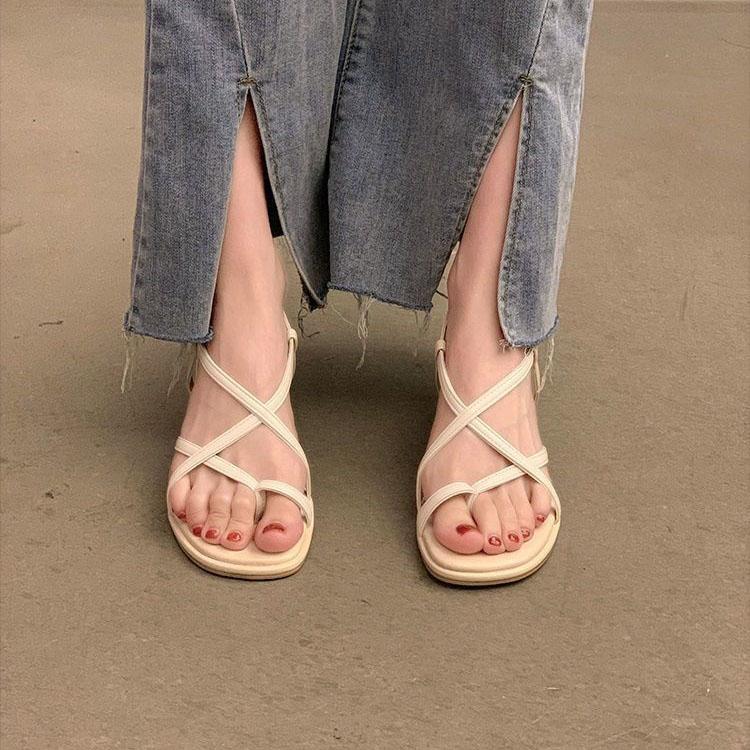 New Roman Sandals for Women's Summer Fairy Style 2025 New High-end Fashion Mid Heel Thick Heel Sandals I