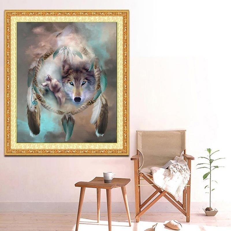 Feather Wolf Diamond Embroidery Crystal 5D Cross Stitch Diamond Painting DIY Wall Sticker