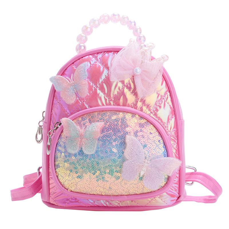 Schoolbag Children's Sequined Backpack Ins Wind Flower Accessories Bag Fashion Princess Pearl Handbag Kindergarten Small School Bag