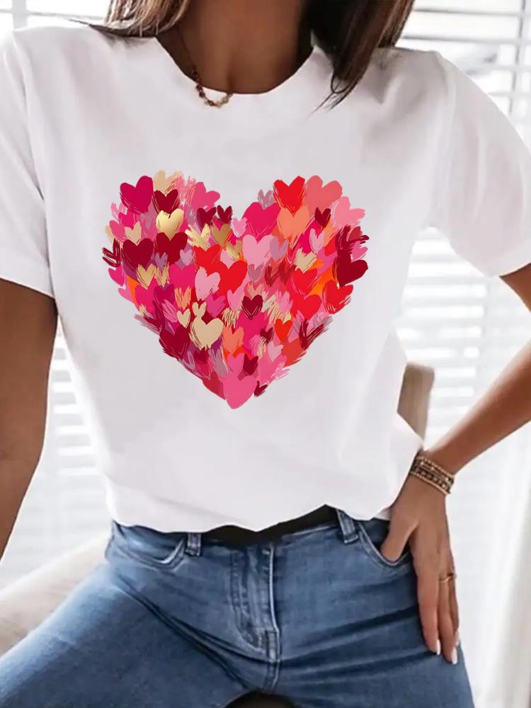 (Asian Size) cute love cute Print Female Tee Top Clothing T Shirt Woman Women Fashion Short Sleeve Graphic T-shirts