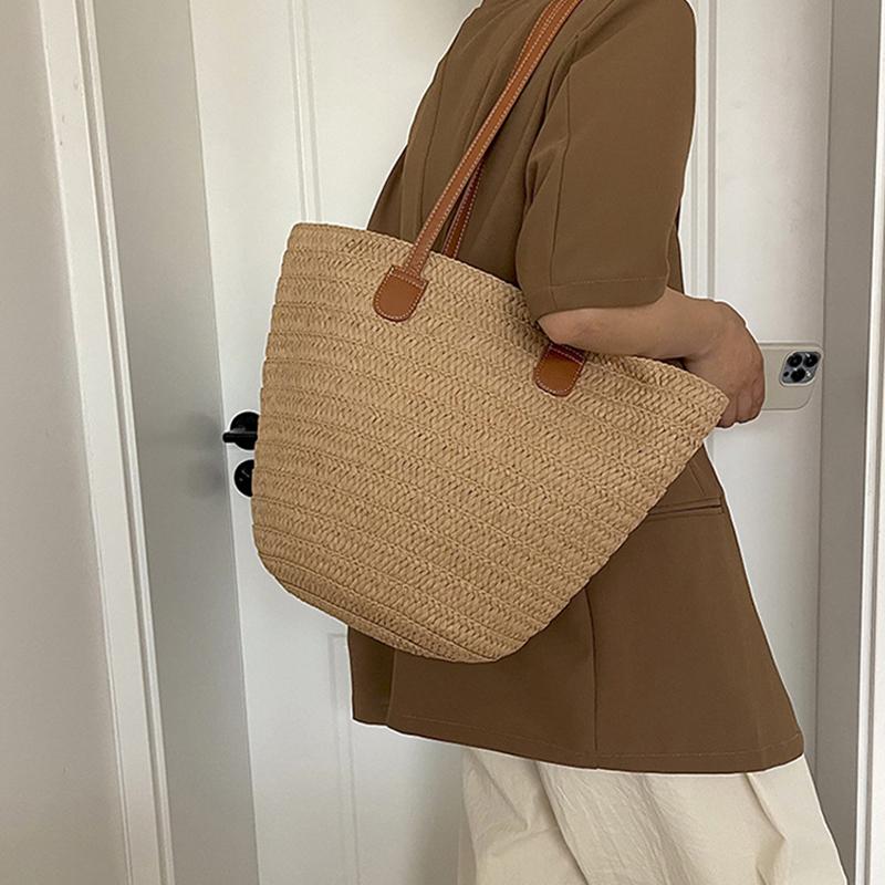 Ženy Pletený košík Spojky Taška s horní rukojetí Velká slaměná přenosná taška přes rameno Letní plážové peněženky Nákupní taška Dámská