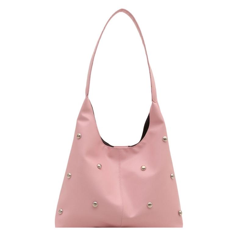 Crescents Shoulder Bags for Women Cute Hoboes Toted Handbag Under the Arm Purses Punk Rivet Clutches Purse with Buckles