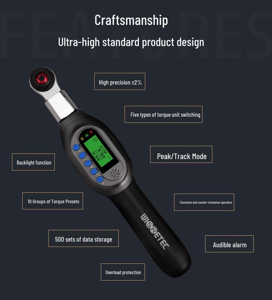 Adjustable High-Precision Digital Torque Wrench with Interchangeable Head