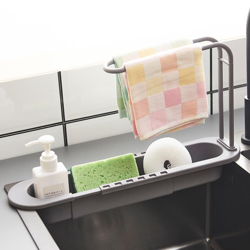 Suport de scurgere pentru chiuvetă telescopică Suport pentru burete pentru săpun Suport autoadeziv pentru hârtie de bucătărie