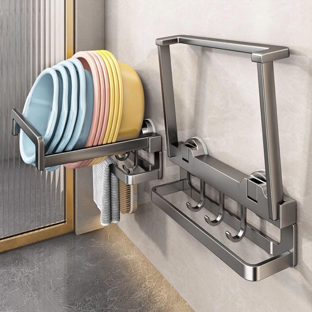 Suction Cup Type Suction Cup Wall Mounted Hook Wall Mounted Folding Punch-Free Washbasin Storage Rack Telescopic Multifunctional