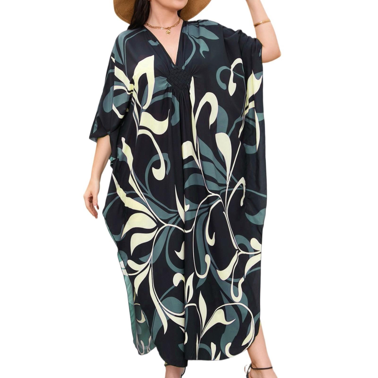 

Женское платье, красочные цветочные принты, свободный халат для отпуска, бикини, защитный халат от солнца One Size чёрный