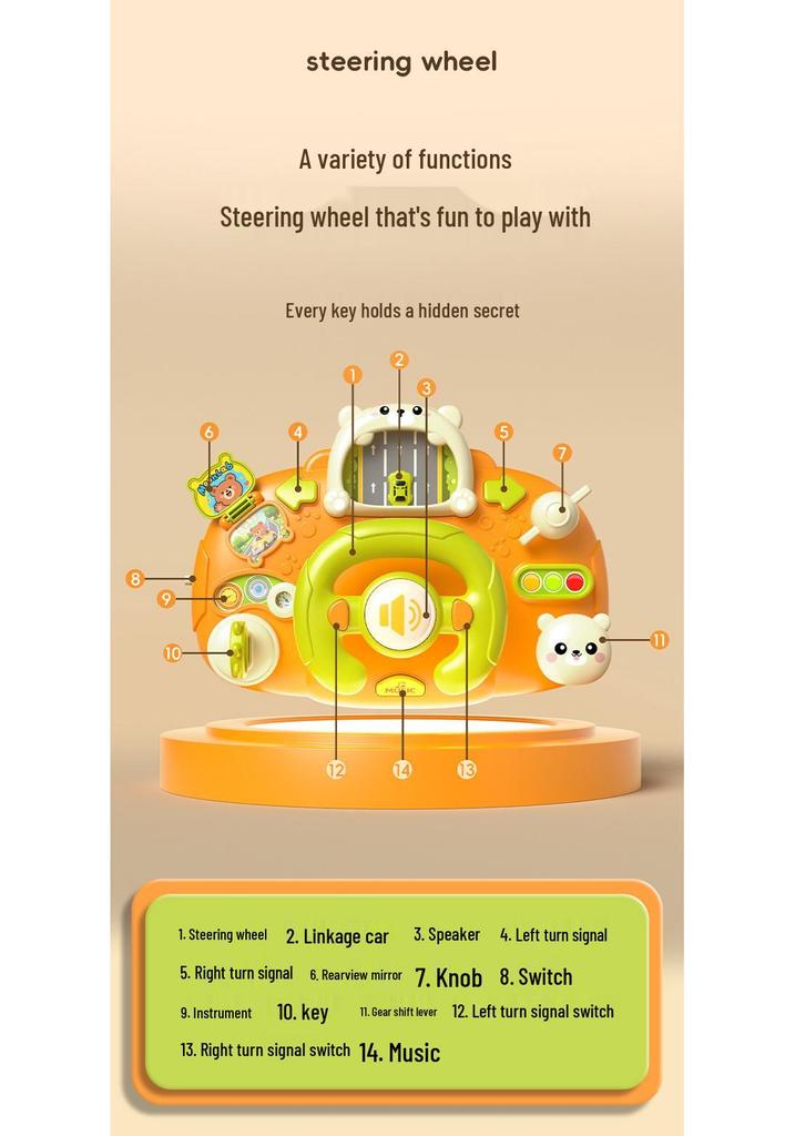 Little Bear Steering Wheel Simulated Sound & Light Educational Toy for Infants and Toddlers