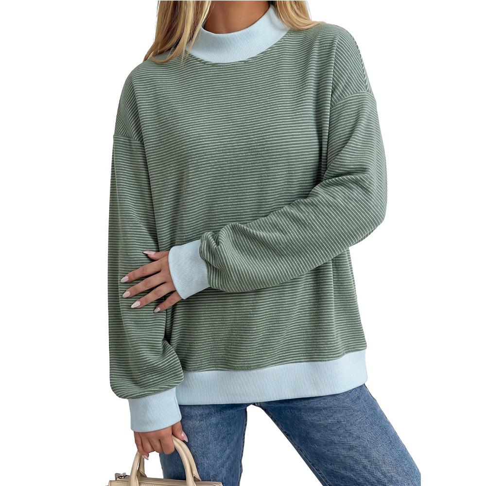 Women S Round Neck Fleece Striped Long Sleeve Loose Top