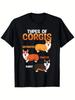 Men'S Humorous Corgi Graphic Tee - Retro Crew Neck, Made of Polyester, Regular Fit, Year-Round Casual Shirt Featuring a Whimsical Cartoon Dog Design,