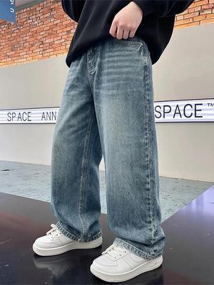 Trendige Koreanische Jeans für Kinder - Lässige Sportliche Straight-Leg Hosen für Teenager für Frühling/Herbst