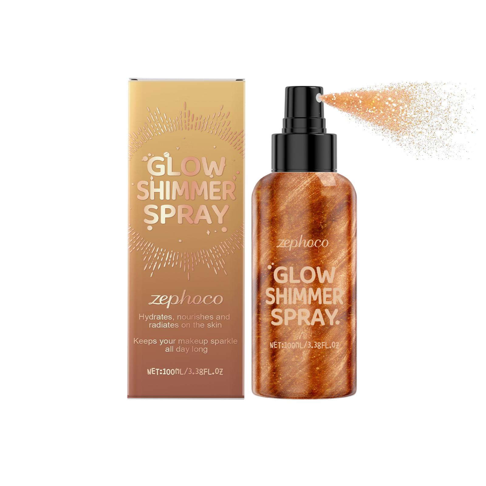 Zephoco Спрей-глиттер для тела Сияющий иллюминатор для кожи Высокопигментированный Быстросохнущий Хайлайтер Макияж Косметика Бронзовый Спрей-шиммер для тела 100ml