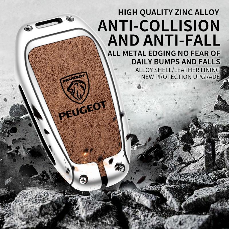 2026 Hot Car Sticker Leather Zine Alloy Car Smart Key Case Shell Cover Protector Fob For Peugeot 308 408 508 2008 3008 4008 5008